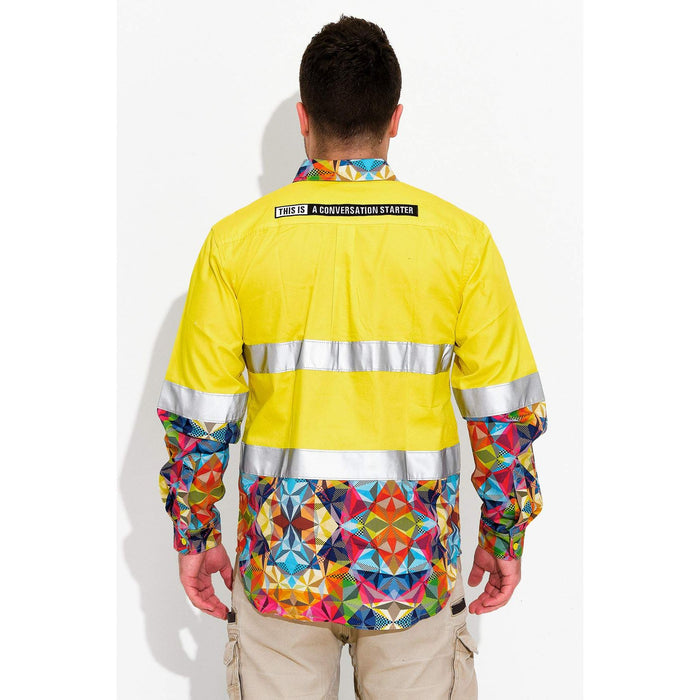 Trademutt Men's Fractal Yellow Day/Night Hi Vis Workshirt - Custom Promotional Product