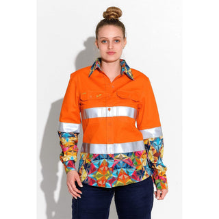 Trademutt Women's Fractal Orange Day/Night Hi Vis Workshirt - Custom Promotional Product