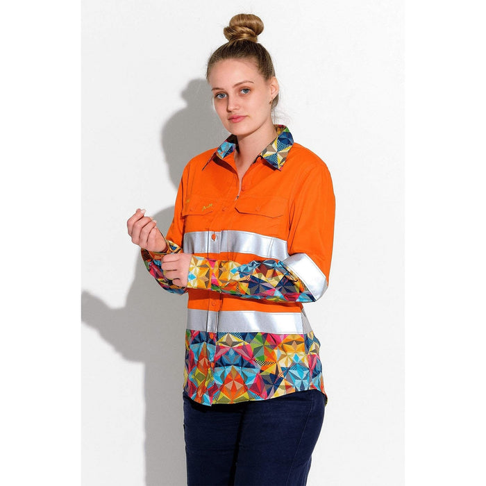 Trademutt Women's Fractal Orange Day/Night Hi Vis Workshirt - Custom Promotional Product