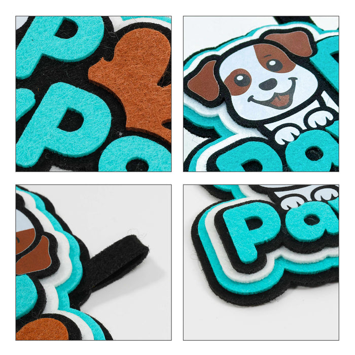Custom Felt Hanging Tag - A custom felt hanging tag featuring a black, turquoise, and brown dog design on a soft felt background.