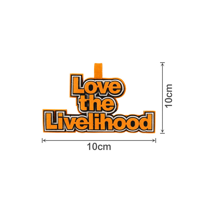Custom Felt Logo Hanging Tag - A custom felt hanging tag in orange and black, featuring a logo. Dimensions are 10cm by 10cm.