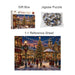 Custom Gift Box Jigsaw Puzzle - A gift box containing a jigsaw puzzle with a festive Christmas scene, featuring a decorated tree and snow-covered buildings.