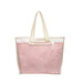 Tote Bag With Detachable PVC Cover - A pink tote bag with a detachable clear PVC cover and cream handles. It features a simple design and a branded logo.
