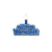 Custom Felt Logo Hanging Tag - A blue and white custom felt hanging tag featuring a logo. The tag has a loop for attachment.