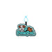 Custom Felt Hanging Tag - A custom felt hanging tag in black, teal, and brown with a dog design and paw print, featuring a loop for attachment.