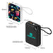 10000mAh Power Bank with Charging Cable - A power bank in white with colourful animal designs, and a black power bank, both showcasing different capacities and a logo.
