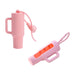 Lip Balm Holder Keychain - A pink lip balm holder keychain with a handle and a carabiner, featuring a clear window for visibility.