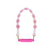Woven Flower Tumbler Strap - A drink bottle strap featuring woven pink and white flowers with yellow centres, complemented by a pink silicone grip.