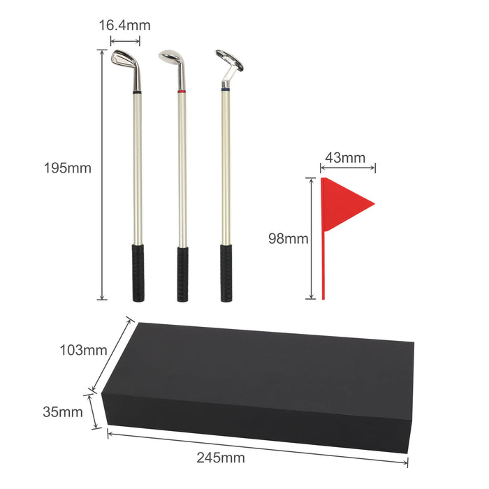 Golf Pen Gift Set - A golf pen gift set featuring three golf club-shaped pens and a black gift box with a red flag.