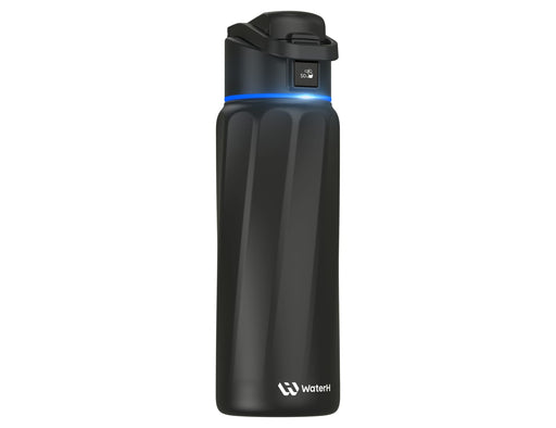WaterH Boost Smart Bottle 32oz (946ml) - A drink bottle in black with a sleek design and a light band near the top; features a logo.