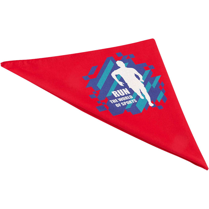 Heracles Bandana - A red Heracles Bandana with a graphic design featuring a silhouette of a runner and abstract shapes.