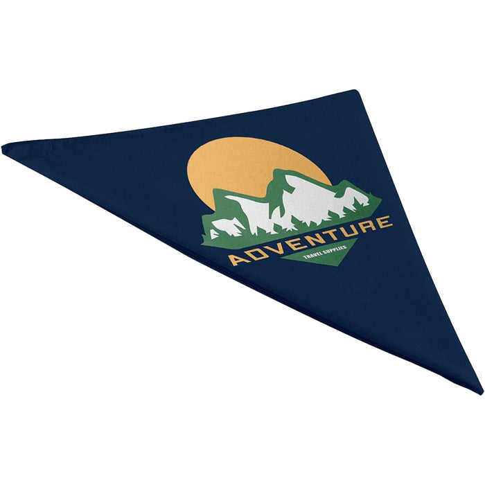Heracles Bandana - A navy bandana featuring a mountain design and sunrise, with a logo printed on one side.