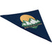 Heracles Bandana - A navy bandana featuring a mountain design and sunrise, with a logo printed on one side.