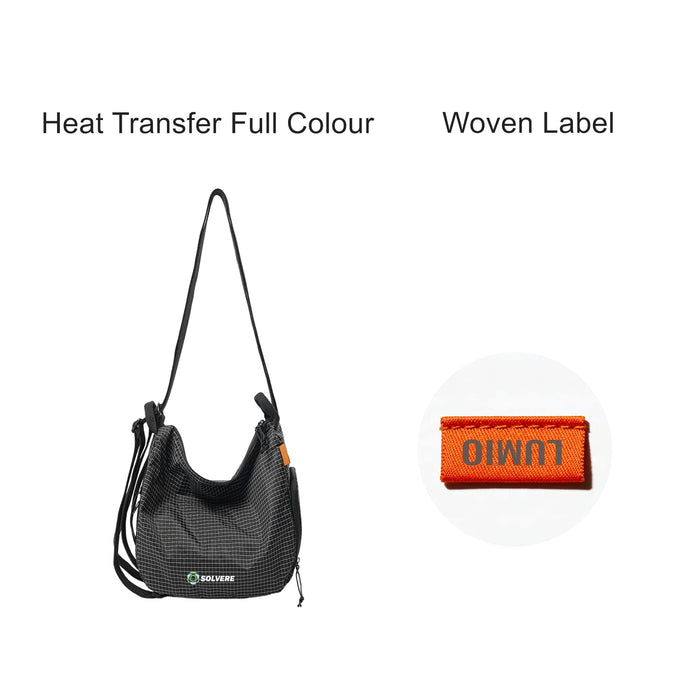 Convertible Lightweight Backpack Duffel Bag - A grey and black checked convertible lightweight backpack duffel bag with an orange label.