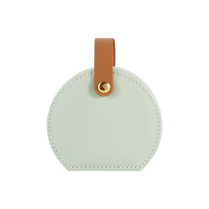 Small Portable PU Leather Jewellery Box - A small portable PU leather jewellery box in mint green with a brown strap and gold button detail.