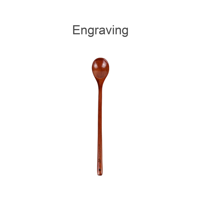 Long Handle Wooden Spoon - A long handle wooden spoon in a rich brown colour, featuring a smooth, rounded bowl and a sleek, elongated handle.