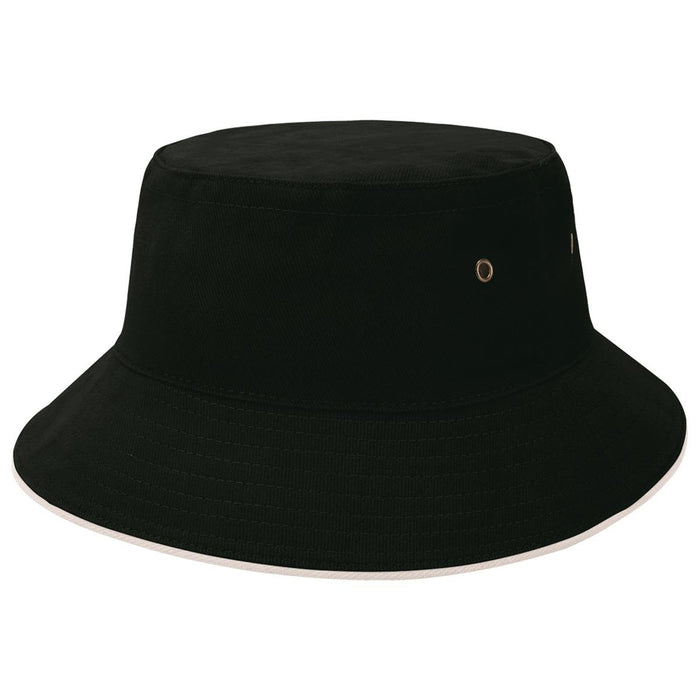 Sandwich Brim Bucket Hat - A black bucket hat with a wide brim and eyelet details, featuring a contrasting inner band.