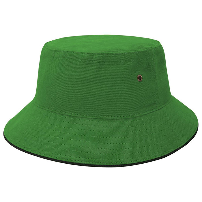 Sandwich Brim Bucket Hat - A green Sandwich Brim Bucket Hat featuring a simple design and a logo.