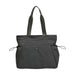Lightweight Tote Bag With Yoga Mat Straps - A lightweight grey tote bag featuring yoga mat straps and two exterior pockets, with sturdy handles and a logo.