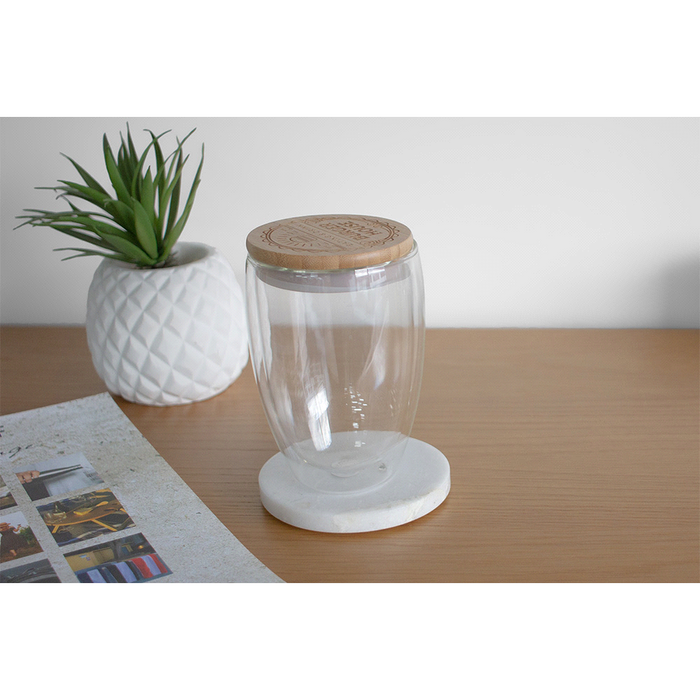 Easton Glass Cup w/ Bamboo Lid 355ml - Custom Promotional Product