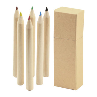 Coloured Pencil Set 6pcs - A set of six coloured pencils in red, green, yellow, blue, black, and brown, with a plain cardboard box.