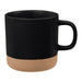 Santos 350ml Artisanal Ceramic Coffee Mug - A ceramic coffee mug featuring a black upper portion with speckles and a matte tan bottom. It has a comfortable handle and a logo.
