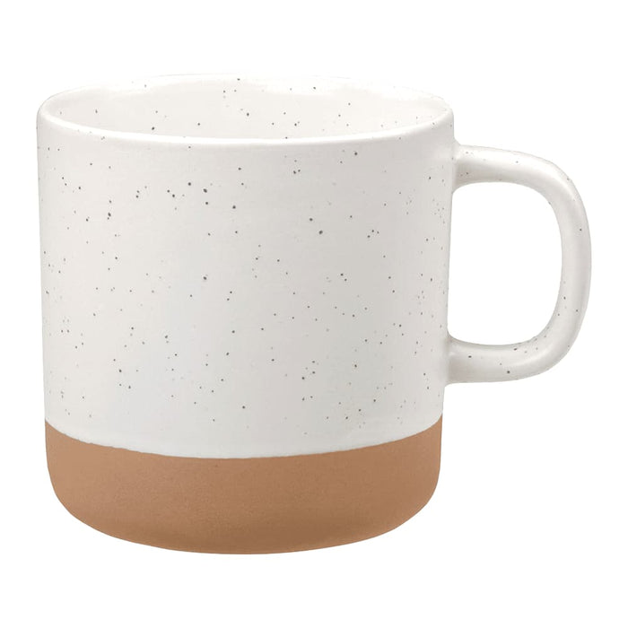 Santos 350ml Artisanal Ceramic Coffee Mug - A ceramic coffee mug with a speckled white design and a tan base, featuring a handle and a glossy finish.