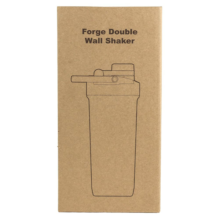 Forge Double Wall Shaker 750ml - A drink bottle in a plain cardboard box, featuring a lid and a logo, designed for shaking beverages.