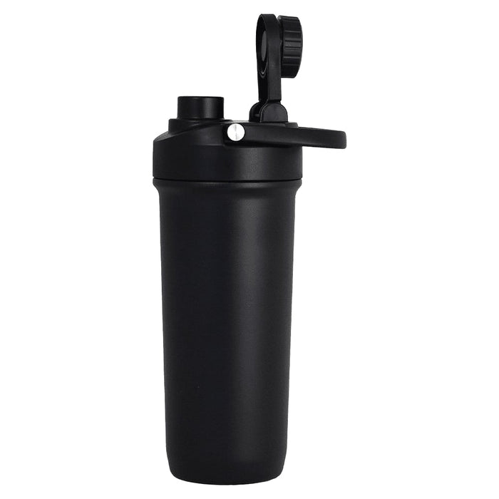 Forge Double Wall Shaker 750ml - A drink bottle in black with a screw-on lid, featuring a flip-top spout and a logo.