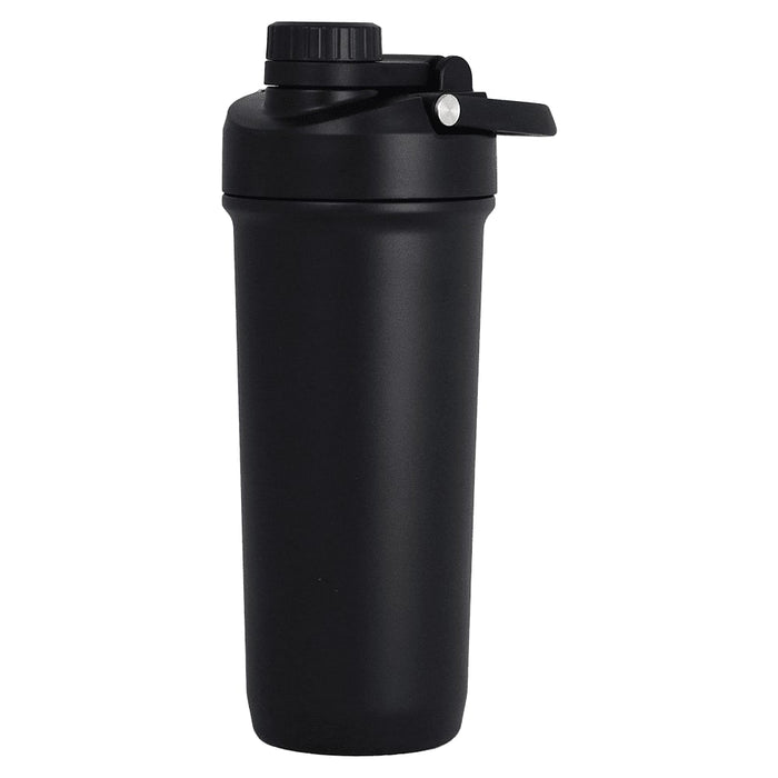 Forge Double Wall Shaker 750ml - A drink bottle in matte black finish with a secure lid and a logo. It has a double wall design and holds 750ml.