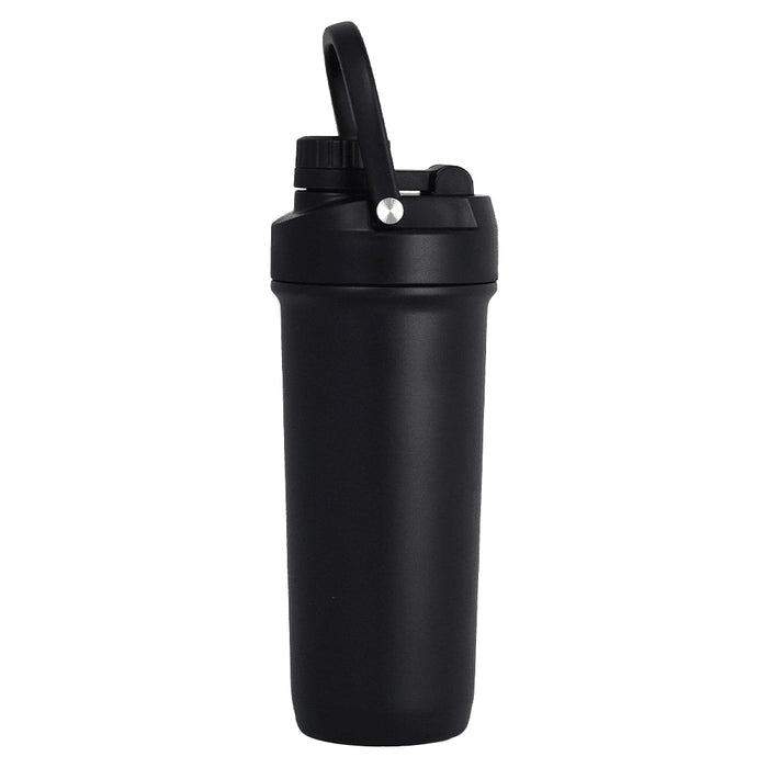 Forge Double Wall Shaker 750ml - A drink bottle in matte black with a secure lid and a carry handle, featuring a brand logo.