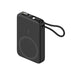 10000mAh Magnetic Wireless  Power Bank with Charging Cable - A black 10000mAh magnetic wireless power bank with a charging cable and a strap for easy carrying.