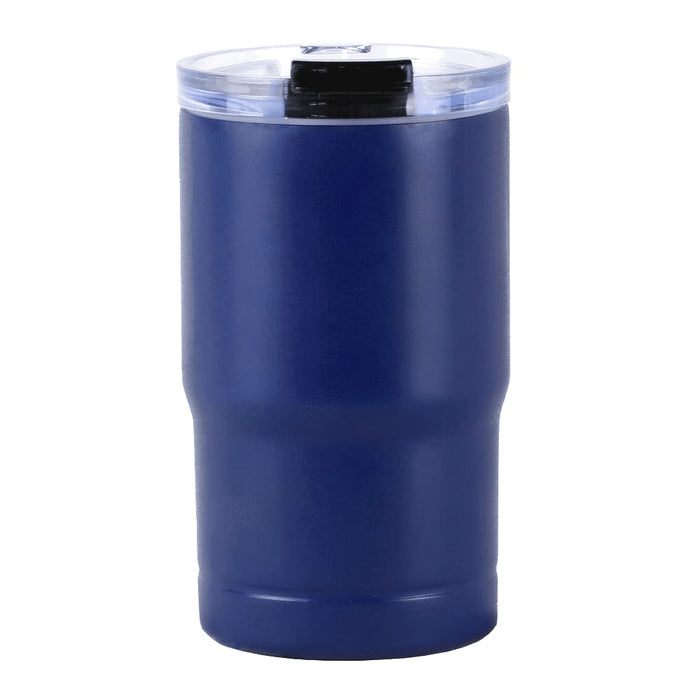 Umbrella & Tumbler Gift Set - A drink bottle in navy blue with a clear lid and a built-in slide open/close mechanism, featuring a logo.