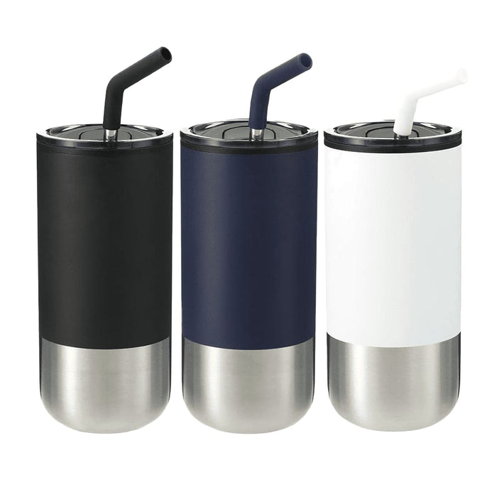 Lagom 470ml Tumbler w/ SS Straw - A drink bottle set featuring three tumblers in black, navy blue, and white with stainless steel bottoms and straws.