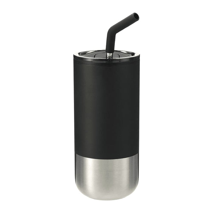Lagom 470ml Tumbler w/ SS Straw - A drink bottle featuring a black exterior and stainless steel base with a reusable straw. It has a logo on it.