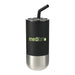 Lagom 470ml Tumbler w/ SS Straw - A drink bottle featuring a black outer section, stainless steel base, and a SS straw, along with a logo.
