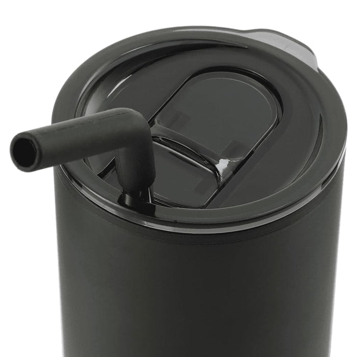 Lagom 470ml Tumbler w/ SS Straw - A drink bottle featuring a black exterior, a lid with a straw, and a sleek design. It has a logo on the surface.