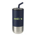 Lagom 470ml Tumbler w/ SS Straw - A drink bottle featuring a stainless steel base and a dark navy plastic upper, with a reusable straw and a logo.