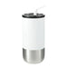 Lagom 470ml Tumbler w/ SS Straw - A drink bottle with a white body and stainless steel bottom, featuring a black lid and a white straw. Includes a logo.