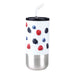 Lagom 470ml Tumbler w/ SS Straw - A drink bottle featuring a white body with berries and a stainless steel base, complete with a black lid and straw.