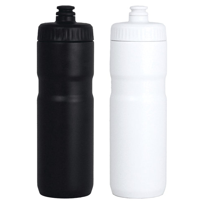 Sprint Sport Bottle 750ml - A drink bottle set featuring one black and one white 750ml bottle, both with screw-on lids and logos.