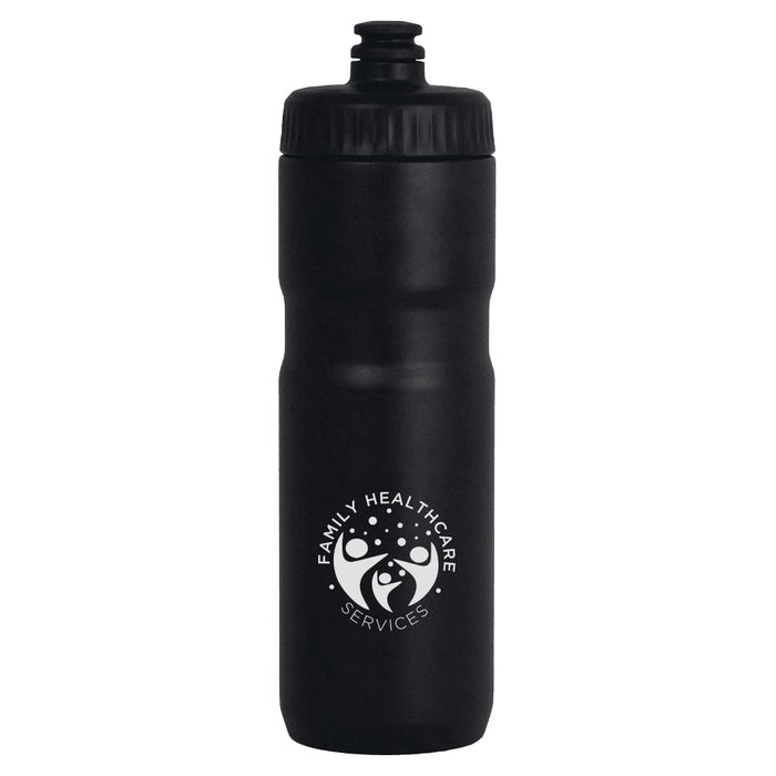 Sprint Sport Bottle 750ml - A drink bottle in matte black with a screw-on lid and a logo on the front. It holds 750ml.
