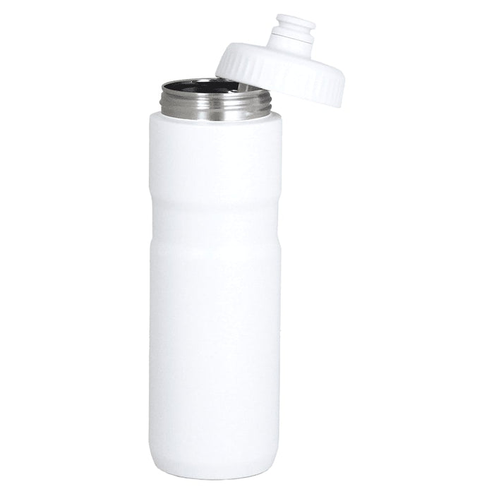 Sprint Sport Bottle 750ml - A drink bottle in white, featuring a screw-on cap and a metal opening, ideal for sports and outdoor activities.