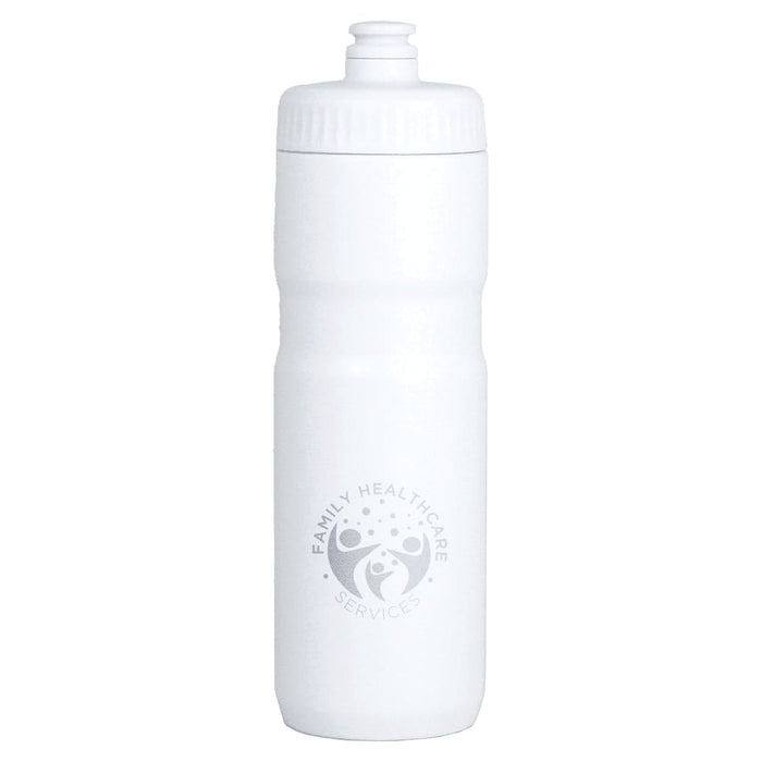 Sprint Sport Bottle 750ml - A drink bottle in white with a secure screw cap and a logo printed on the front. Holds 750ml of liquid.