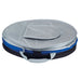 Top Opening Cooler Bag - A circular cooler bag with a silver top, blue and black sides, featuring a handle and a zip closure.
