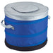 Top Opening Cooler Bag - A round top opening cooler bag in blue and silver, featuring handles for easy transport. It has a logo on the front.