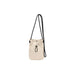 Lightweight Shoulder Phone Bag - A lightweight shoulder phone bag in cream with a black adjustable strap and drawstring closure.