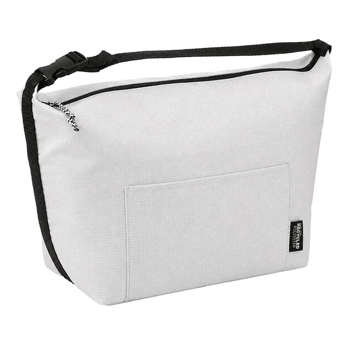 Caribou Drift Recycled 9 Can Lunch Cooler - A grey cooler bag with a black trim and an external pocket, featuring a shoulder strap and a zip closure.