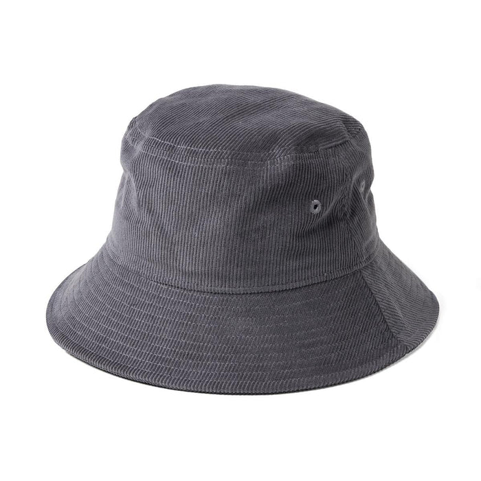 Leroy Cord Bucket Hat - A grey cord bucket hat with a wide brim and a logo tag. Suitable for casual wear.