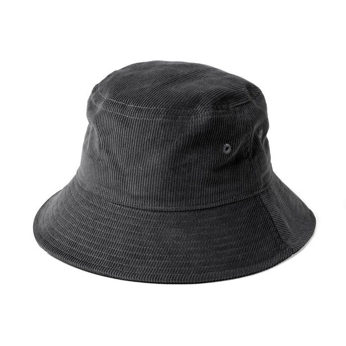 Leroy Cord Bucket Hat - A grey cord bucket hat with a wide brim and an eyelet for ventilation, featuring a logo on the side.